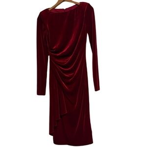 Badgley Mischka Rich Red Long Sleeve Dress. Velvet. NWT. Size 2